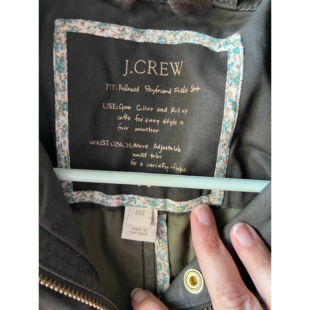J.Crew XXS Olive Waxed Cotton Field Jacket Gold Snap Utility Coat - Picture 3 of 8